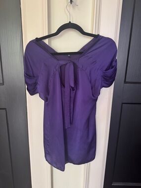 GAP Purple Tie/Bow Short Sleeve Blouse